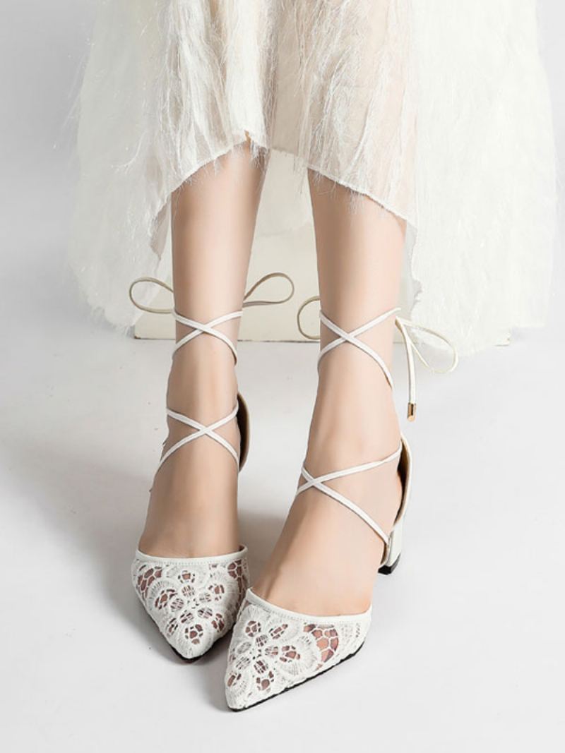 Kvinners Blonder Strappy Block Heel Brude Dorsay Pumps - Hvit