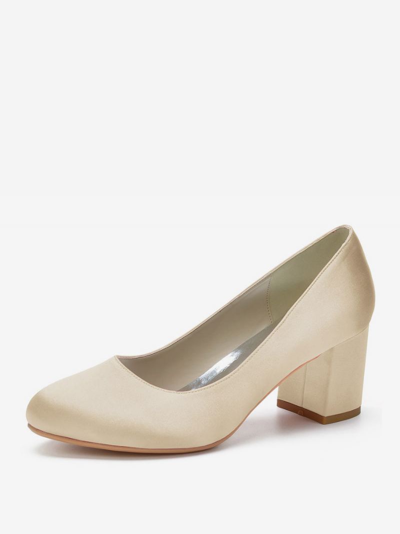 Kvinners Brude Pumps Block Heel Rund Toe - Champagne