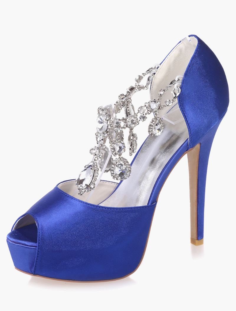 Kvinners Crystal Plattformsko Peep Toe Heeled Brude Pumps