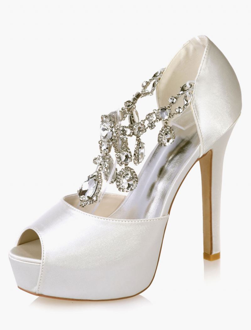 Kvinners Crystal Plattformsko Peep Toe Heeled Brude Pumps - Elfenben