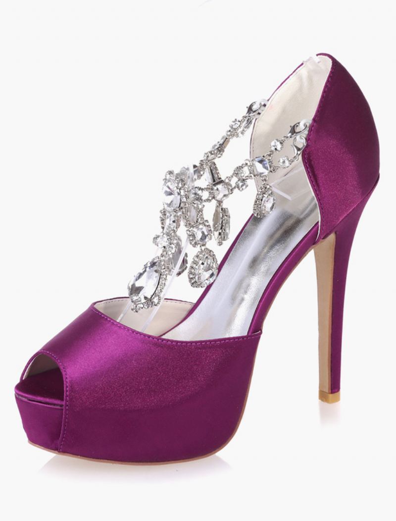 Kvinners Crystal Plattformsko Peep Toe Heeled Brude Pumps - Lilla