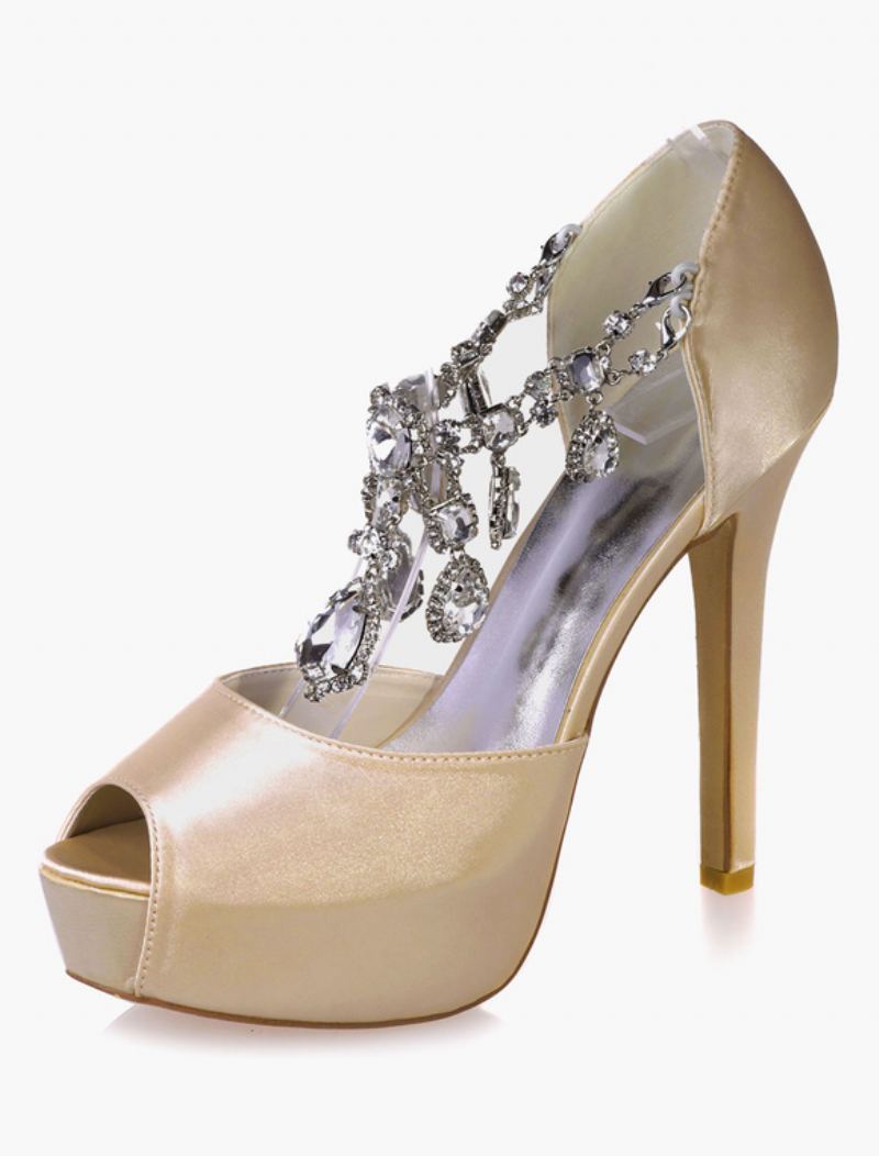 Kvinners Crystal Plattformsko Peep Toe Heeled Brude Pumps - Champagne