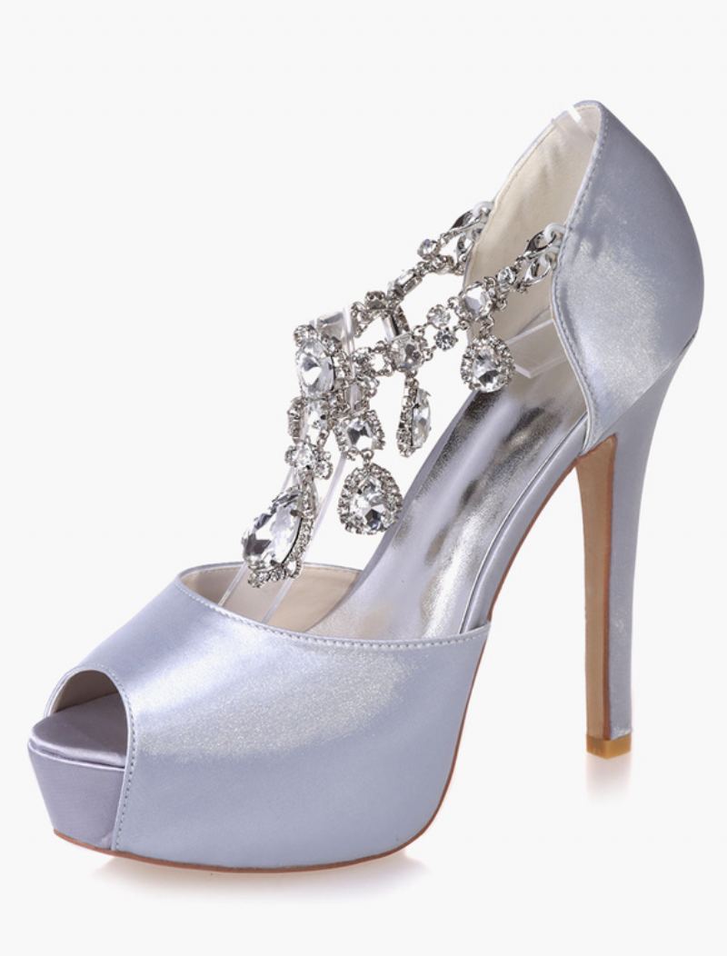 Kvinners Crystal Plattformsko Peep Toe Heeled Brude Pumps - Sølv