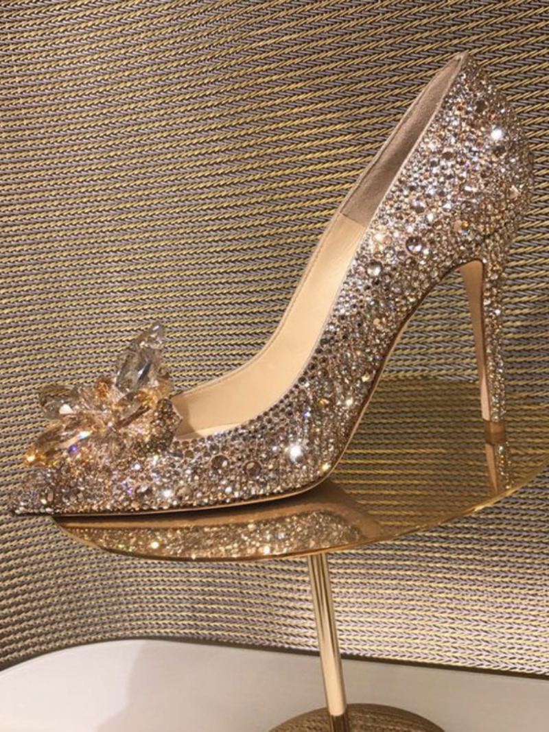 Kvinners Crystal Rhinestones Brude Pumps Kveldshæler - Lyst Gull