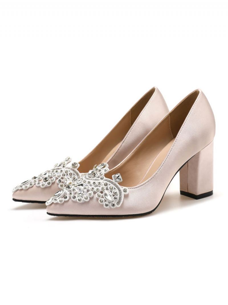 Kvinners Juveled Bridal Pumps Chunky Lav Hæl - Lys Gul