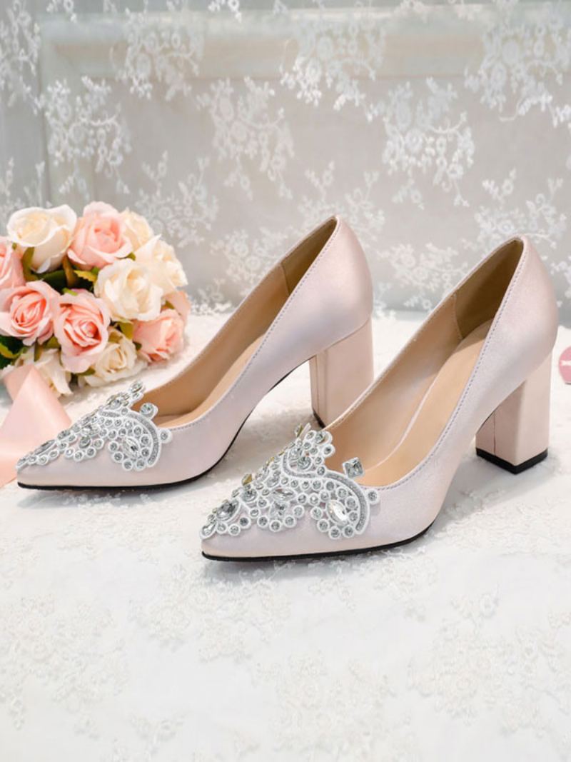 Kvinners Juveled Bridal Pumps Chunky Lav Hæl - Lys Gul