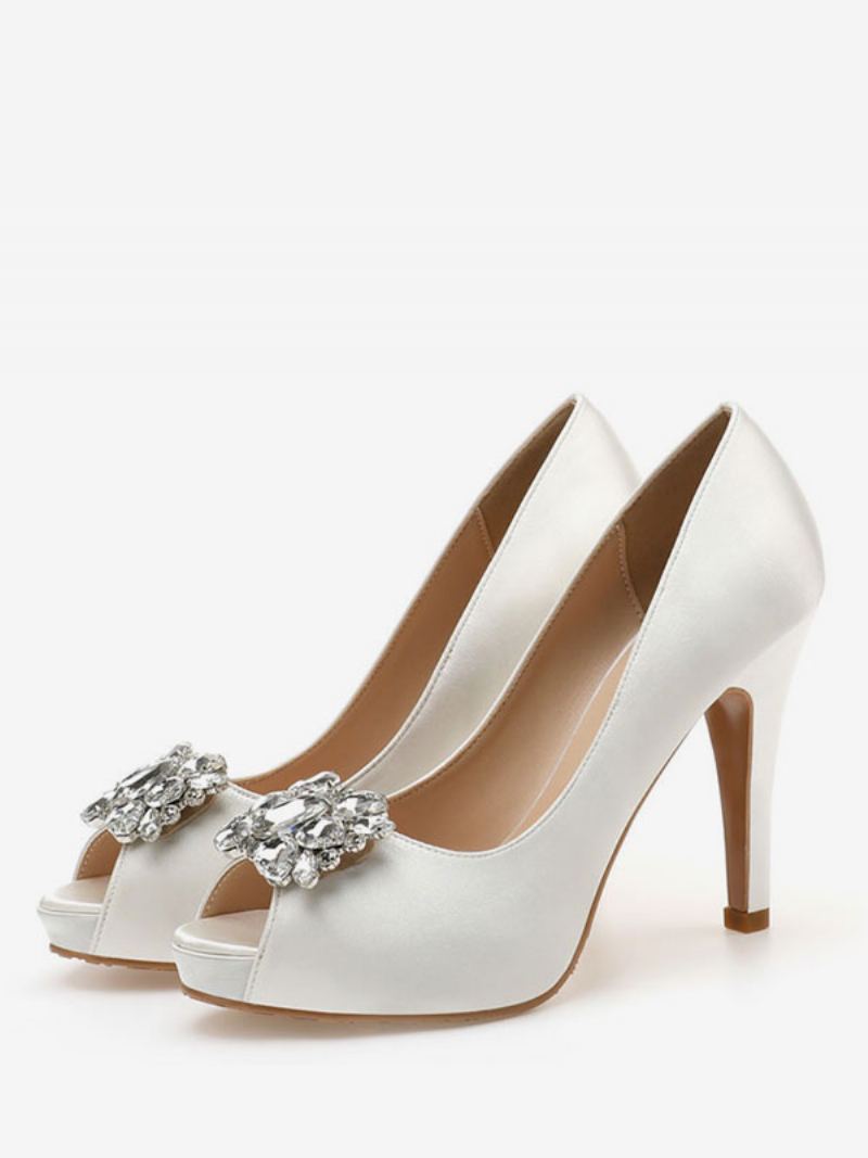 Kvinners Peep Toe Rhinestone Brudesko Pumps Med Hæl