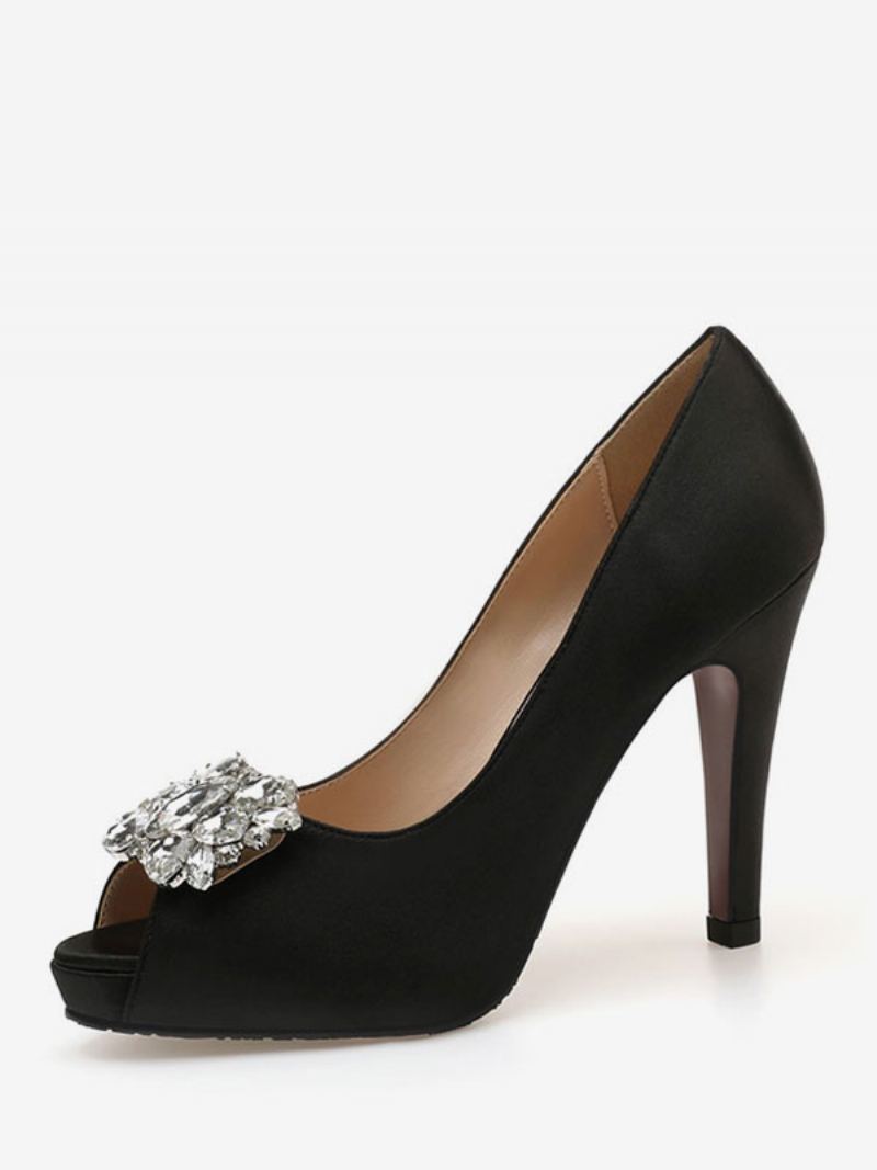 Kvinners Peep Toe Rhinestone Brudesko Pumps Med Hæl - Svart