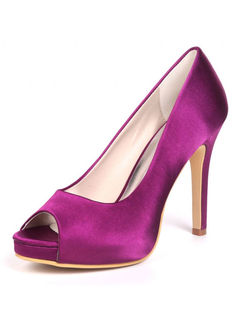 Kvinners Peep Toe Stiletto Heel Wedding Pumps Med Plattform - Lilla