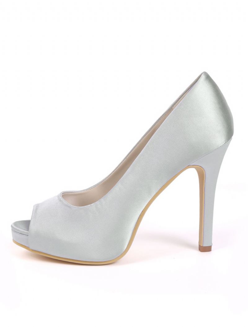 Kvinners Peep Toe Stiletto Heel Wedding Pumps Med Plattform - Sølv