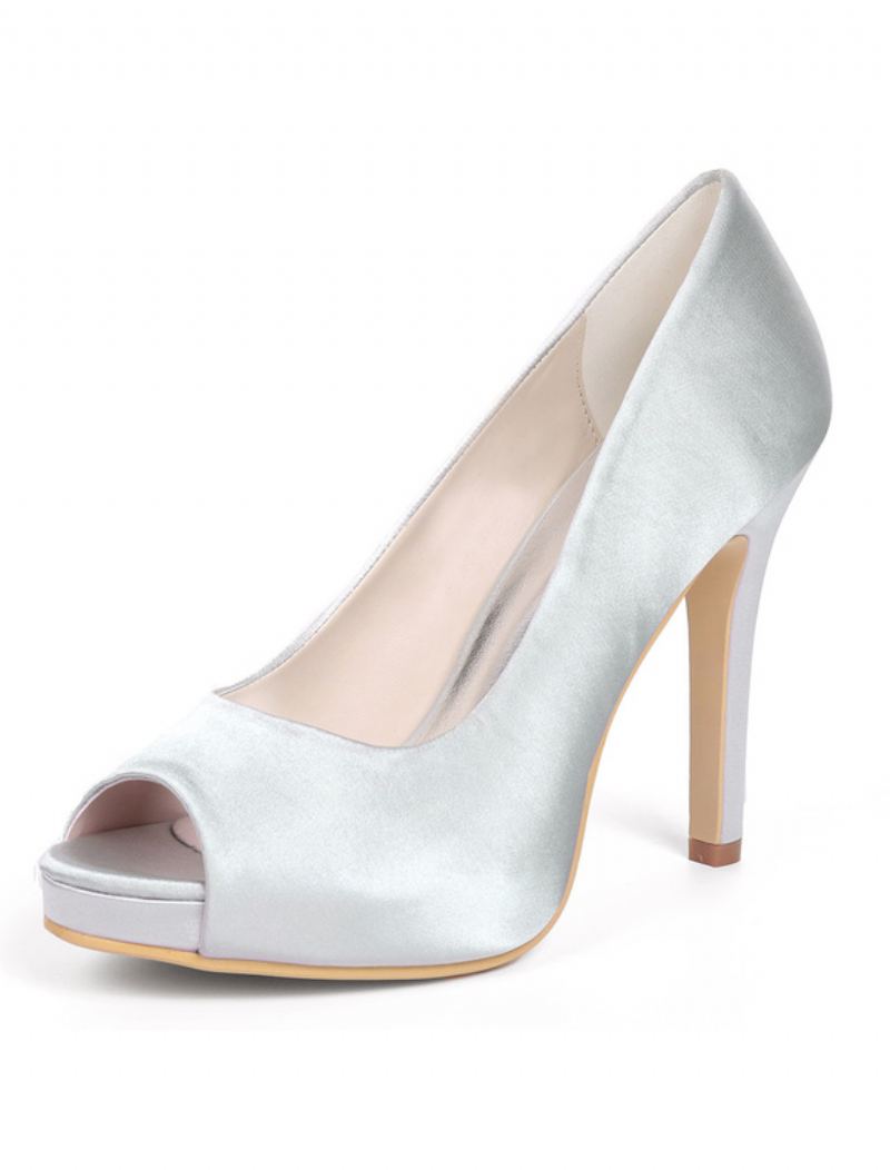 Kvinners Peep Toe Stiletto Heel Wedding Pumps Med Plattform - Sølv