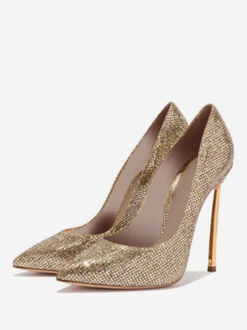 Kvinners Sparkly Gold Evening Pumps Prom Hæler