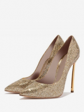 Kvinners Sparkly Gold Evening Pumps Prom Hæler