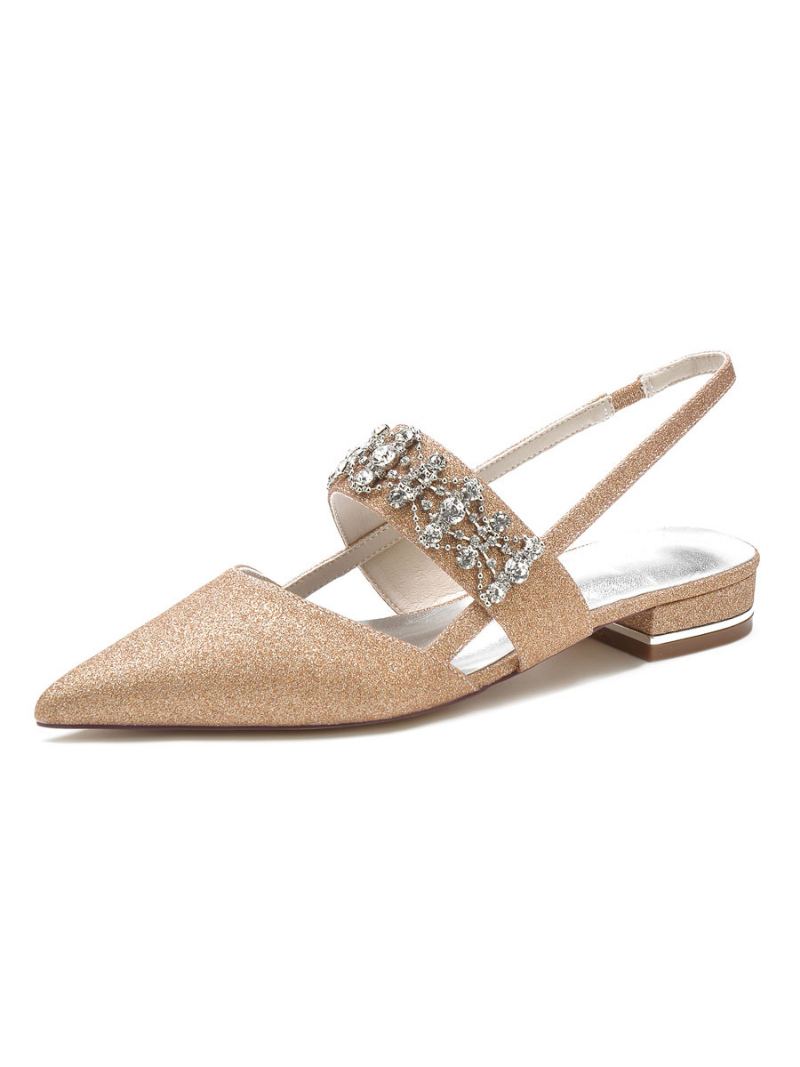 Rhinestones Slingback Flate Brudesko For Kvinner - Champagne