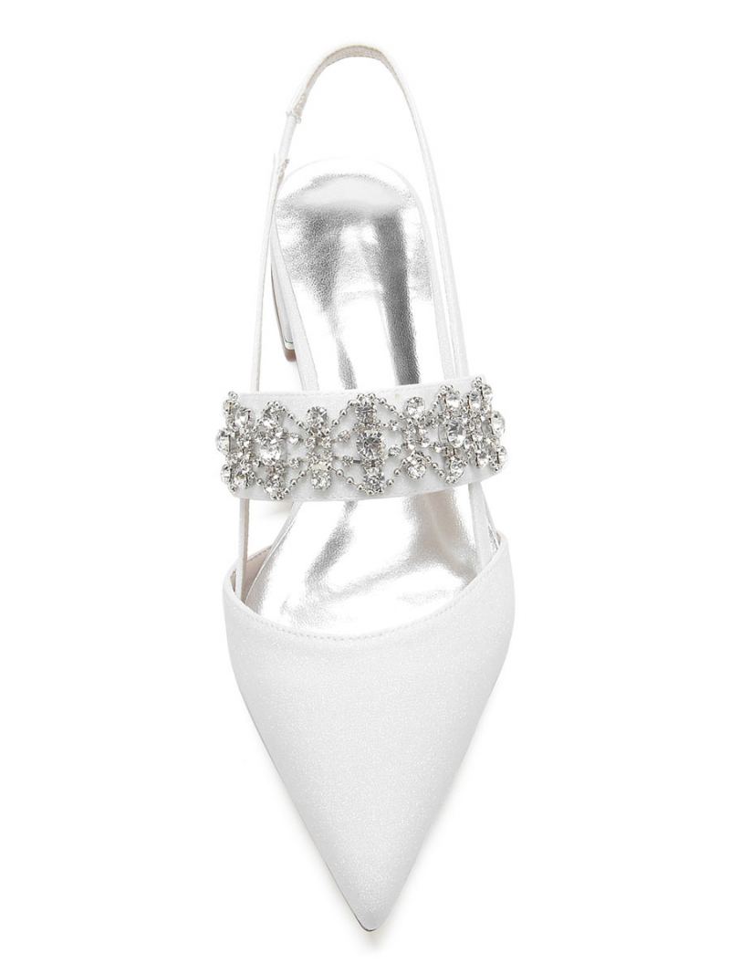 Rhinestones Slingback Flate Brudesko For Kvinner - Hvit