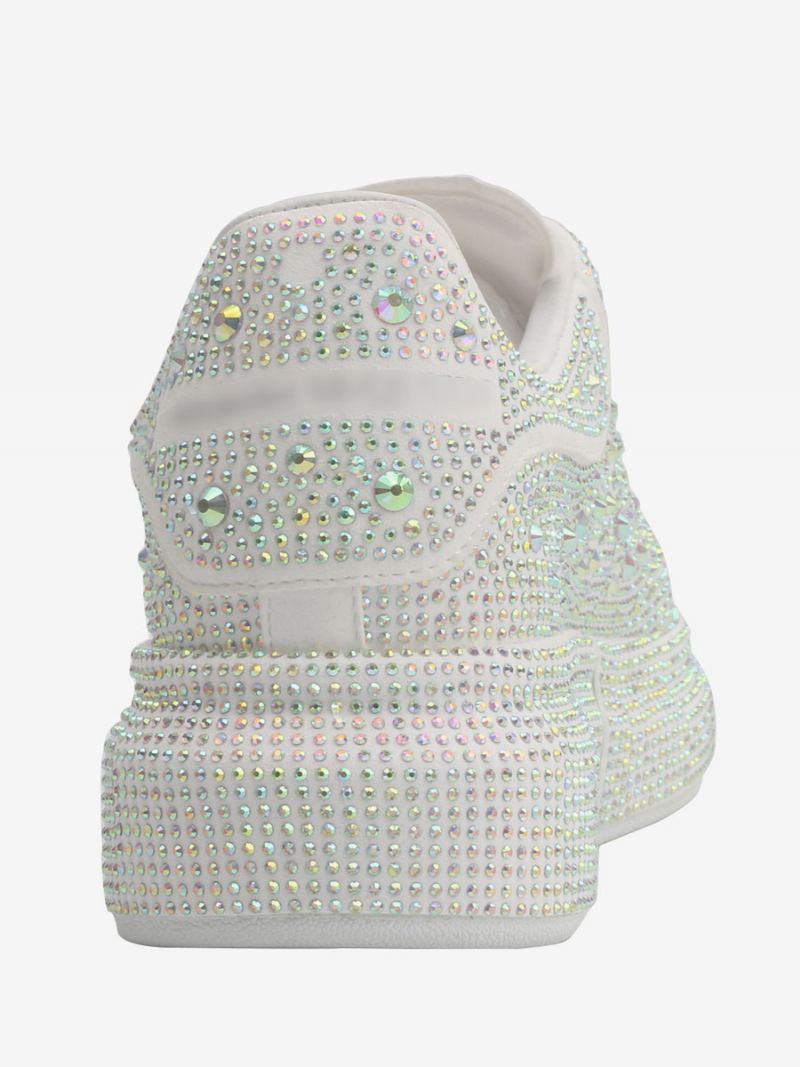 Sneakers For Kvinner Hvit Rhinestones Snøre Sko - Hvit