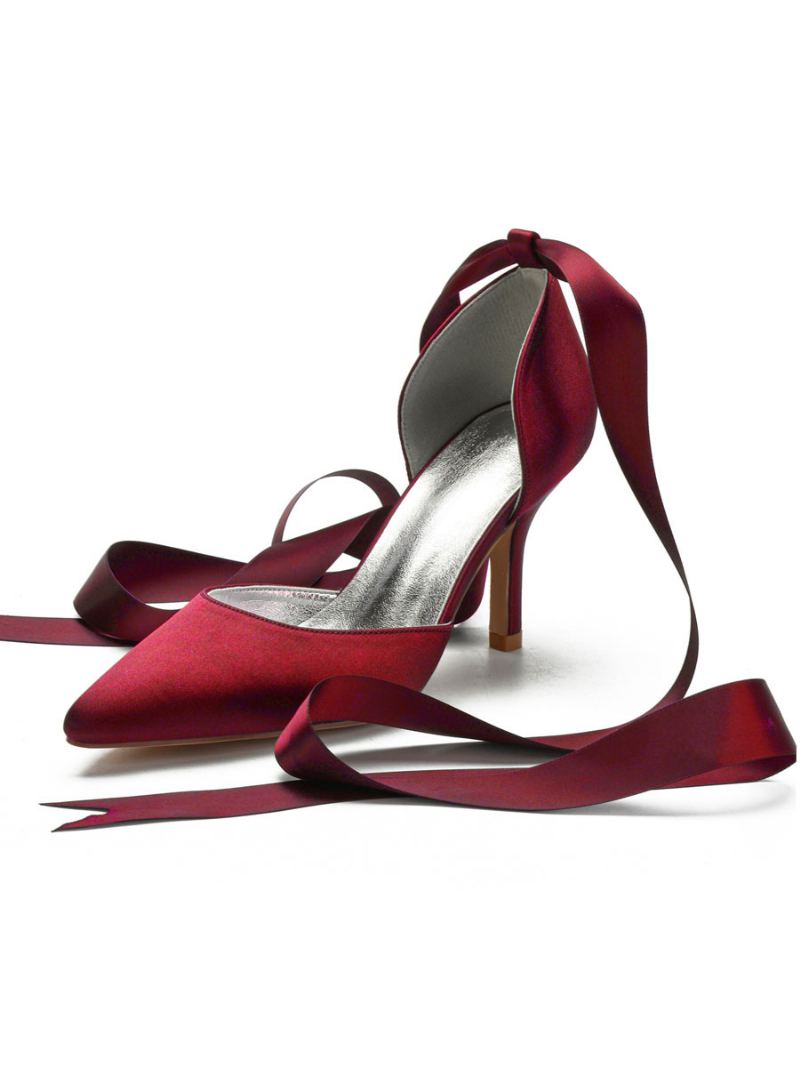 Strappy Brudesko For Kvinner Dorsay Stiletto Heel Pumps I Sateng - Burgund