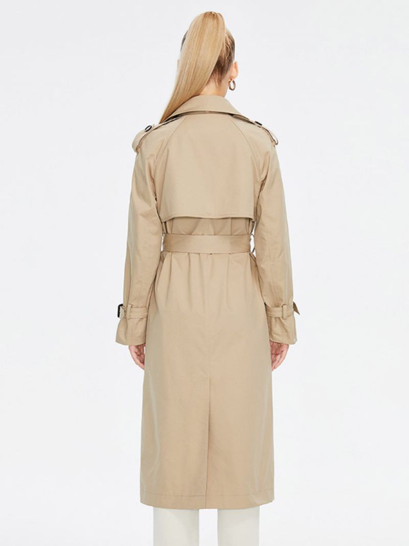 Kvinners Trench Coat Turndown-krage Dobbeltspent Beltede Yttertøy - Khaki