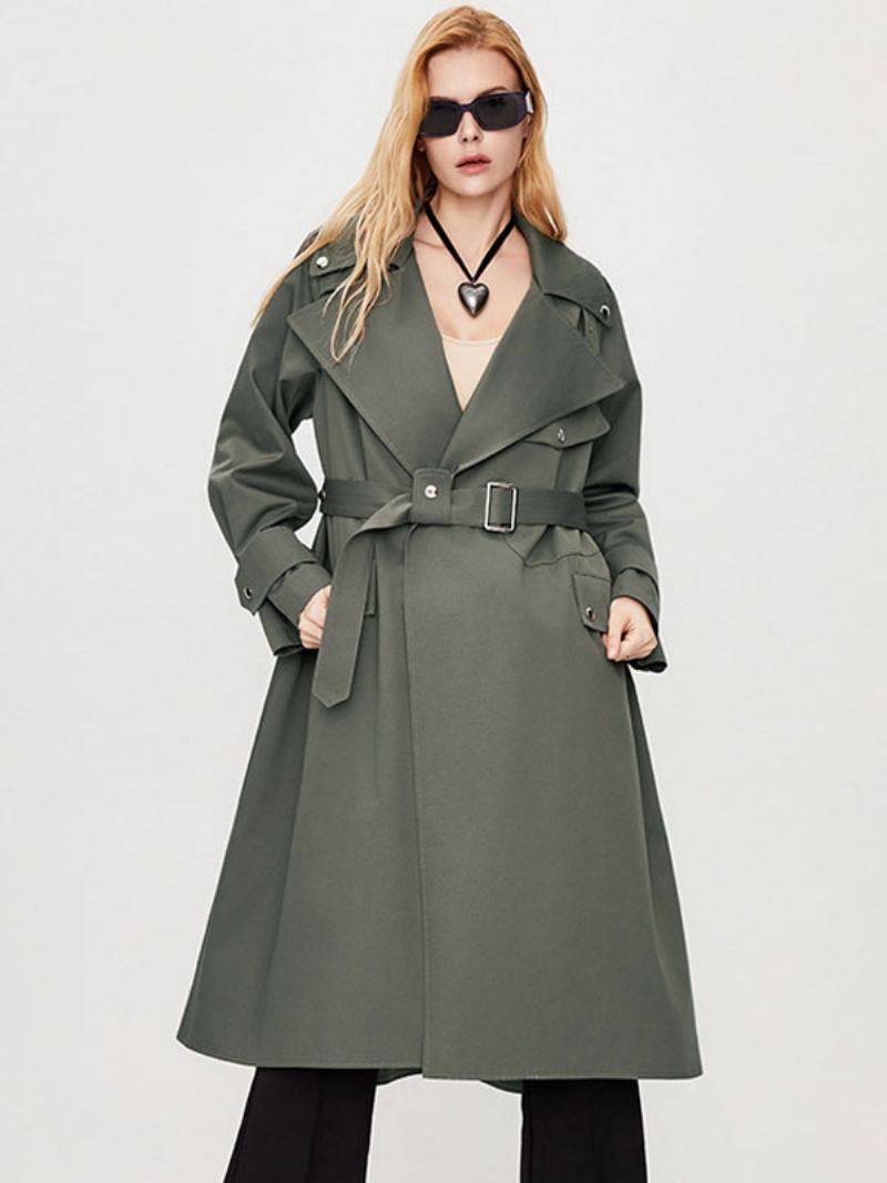 Kvinners Trench Coat Turndown Krage Lange Ermer Knapper Fall Yttertøy