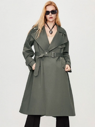 Kvinners Trench Coat Turndown Krage Lange Ermer Knapper Fall Yttertøy