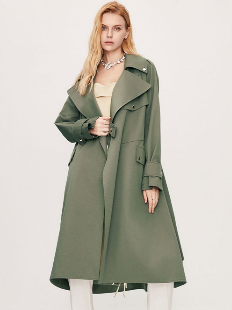 Kvinners Trench Coat Turndown Krage Lange Ermer Knapper Fall Yttertøy - Hunter Green