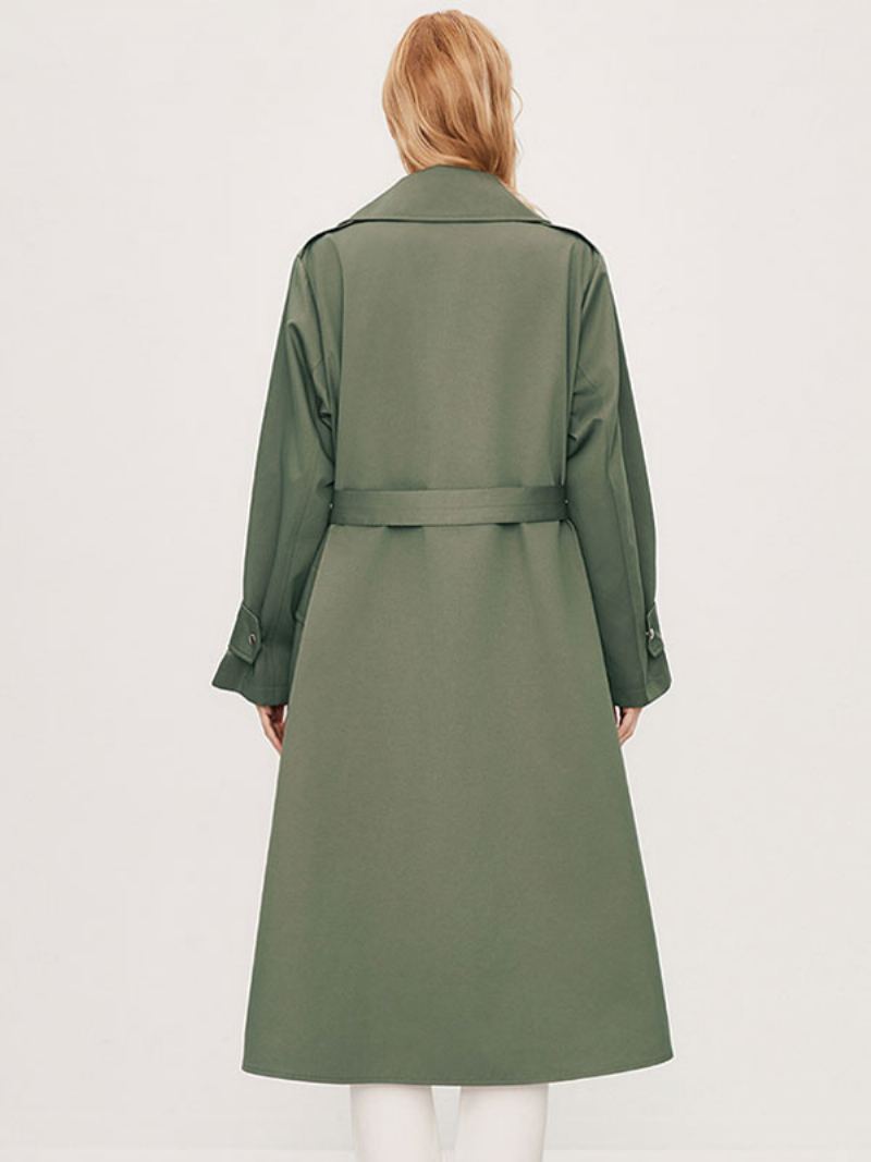 Kvinners Trench Coat Turndown Krage Lange Ermer Knapper Fall Yttertøy - Hunter Green