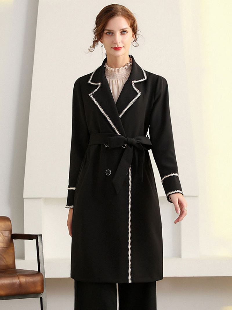 Trench Coat For Dame Lapel Langermet Høst Yttertøy - Svart