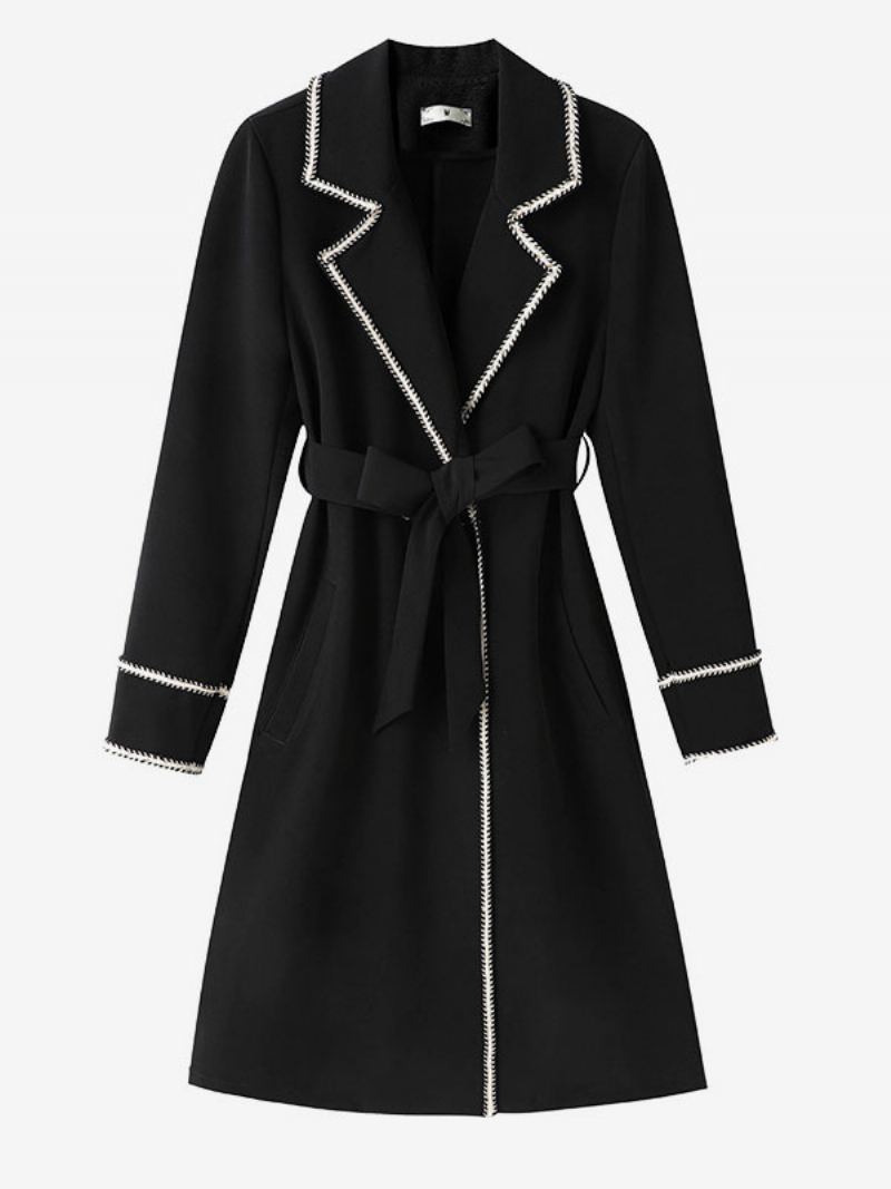 Trench Coat For Dame Lapel Langermet Høst Yttertøy - Svart