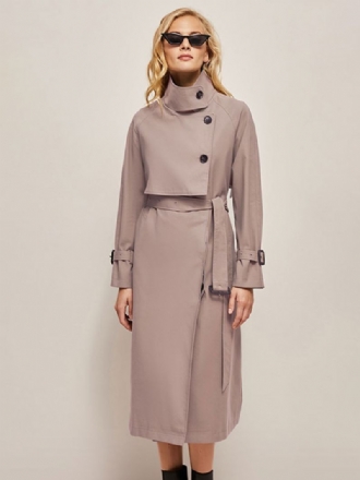 Trench Coat For Dame Rosa Turndown-krage Asymmetrisk Yttertøy