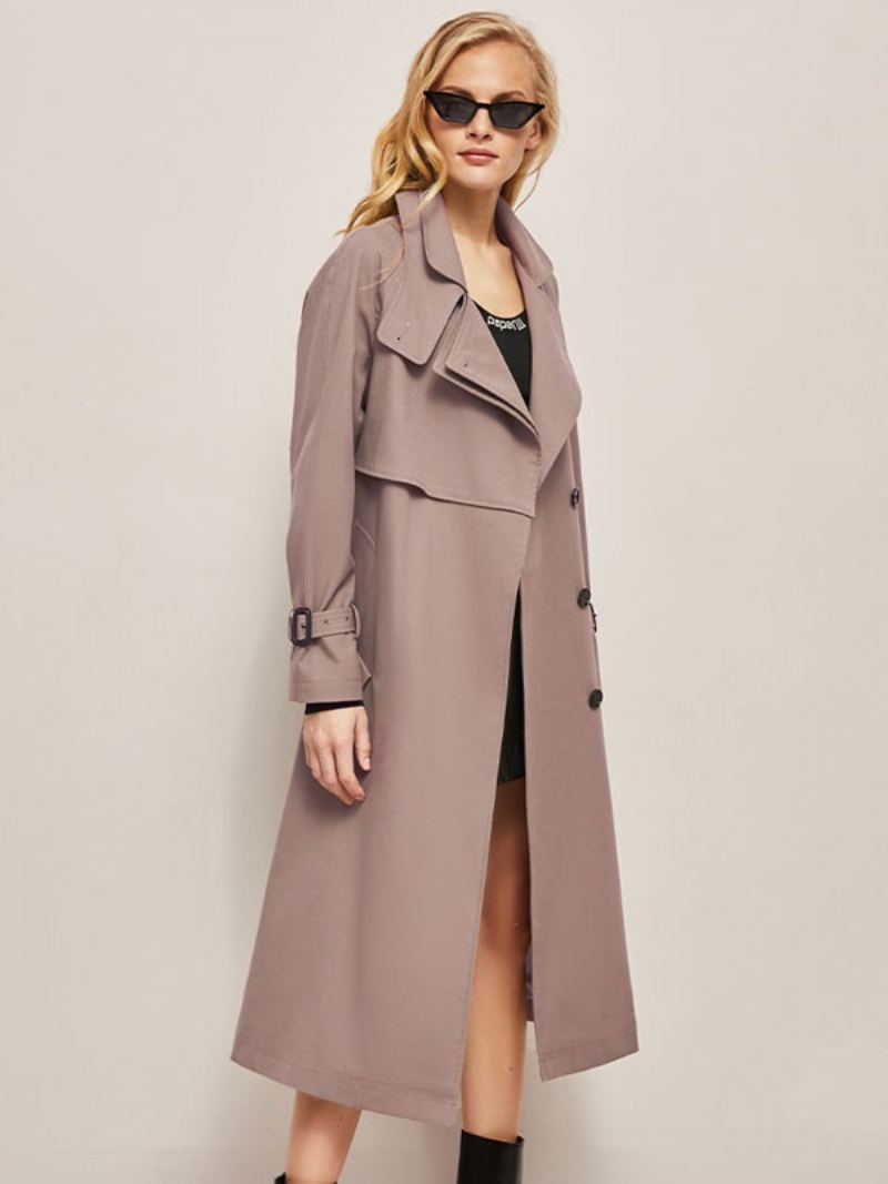 Trench Coat For Dame Rosa Turndown-krage Asymmetrisk Yttertøy - Rosa