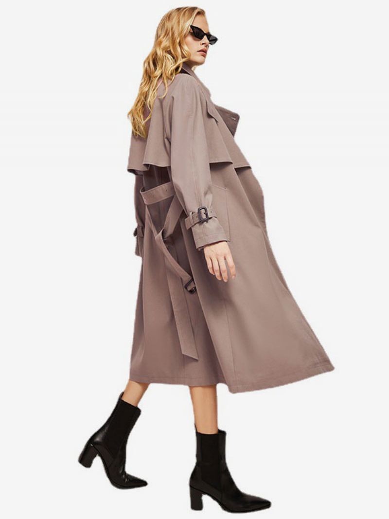 Trench Coat For Dame Rosa Turndown-krage Asymmetrisk Yttertøy - Rosa