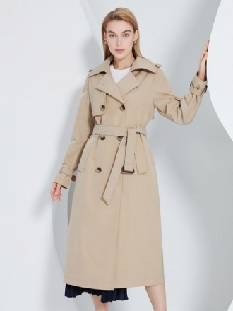 Trench Coat For Kvinner Lapel Double Breasted Chic Høst Vår Yttertøy