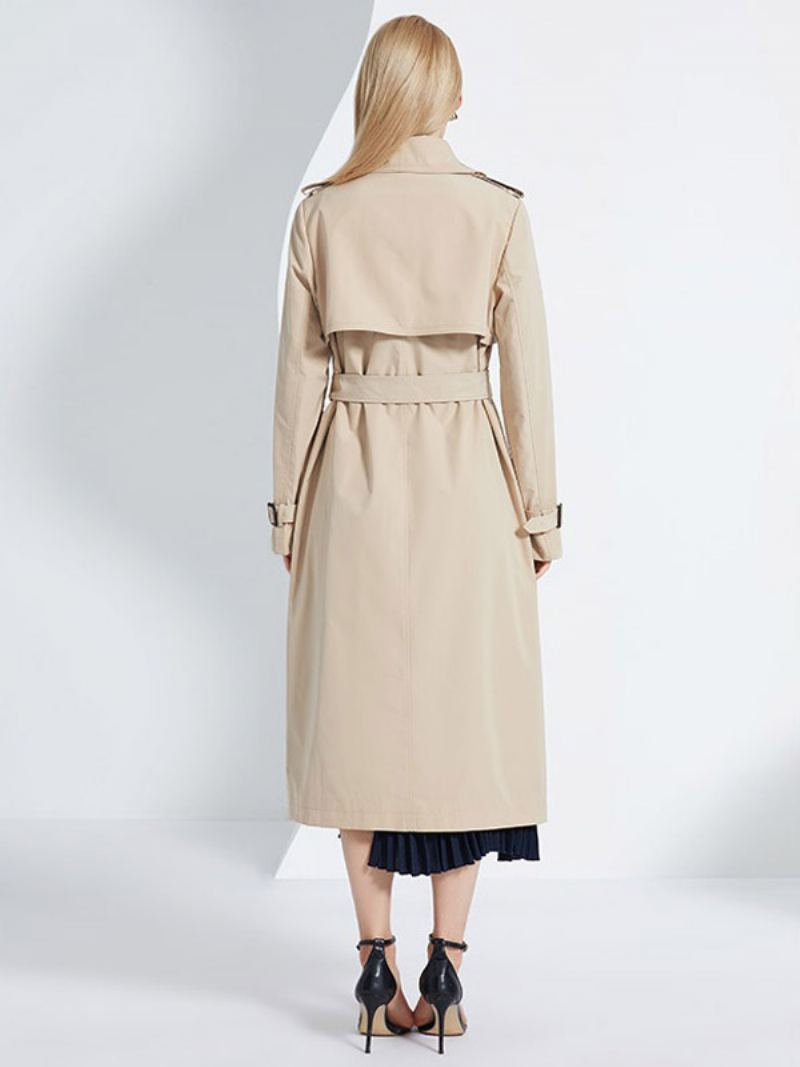 Trench Coat For Kvinner Lapel Double Breasted Chic Høst Vår Yttertøy - Khaki