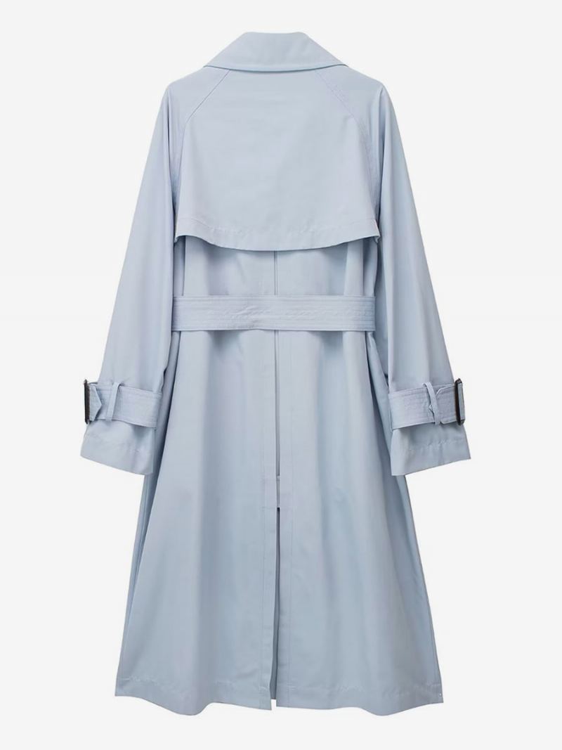 Trenchcoat For Kvinner Babyblå Turndown-krage Med Lange Ermer Yttertøy - Baby Blå