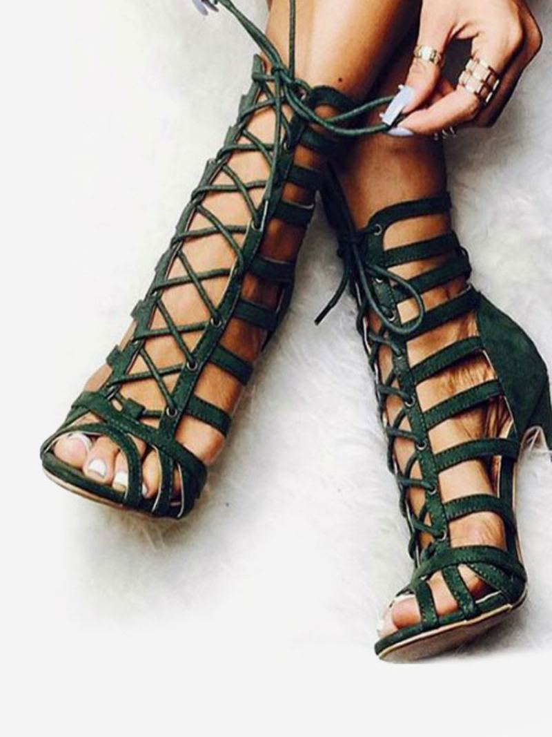 Dame Olive Gladiator Sandaler Lace Up Stiletthæl