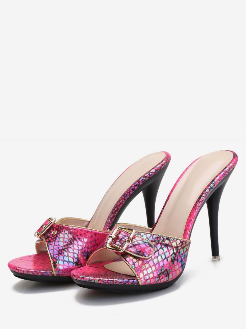 Dame Python Stiletto Heel Mule Sandaler Med Spenne - Rose