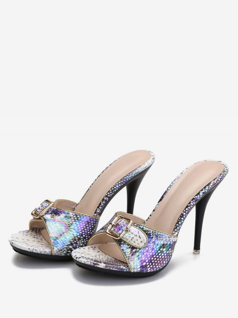 Dame Python Stiletto Heel Mule Sandaler Med Spenne - Royal Purple