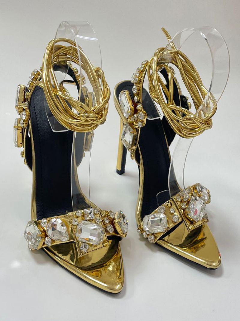 Dame Rhinestone Strappy Heels Sandaler - Gull