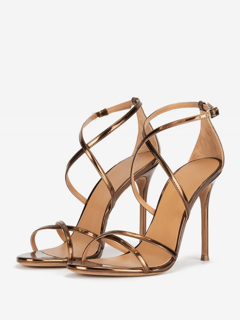 Damehælsandaler Metallic Rund Tå Stiletthæl Festsko - Bronse