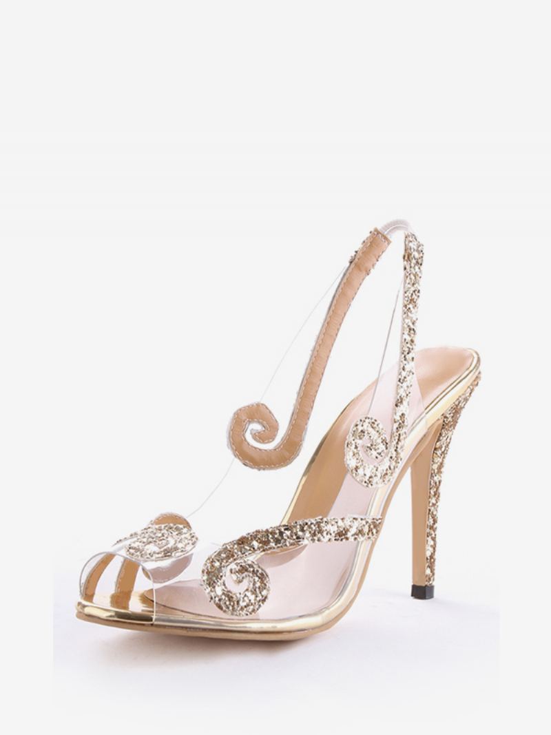 Damepaljetter Slingback Hæler Peep Toe Stiletto Prom Hælsandaler