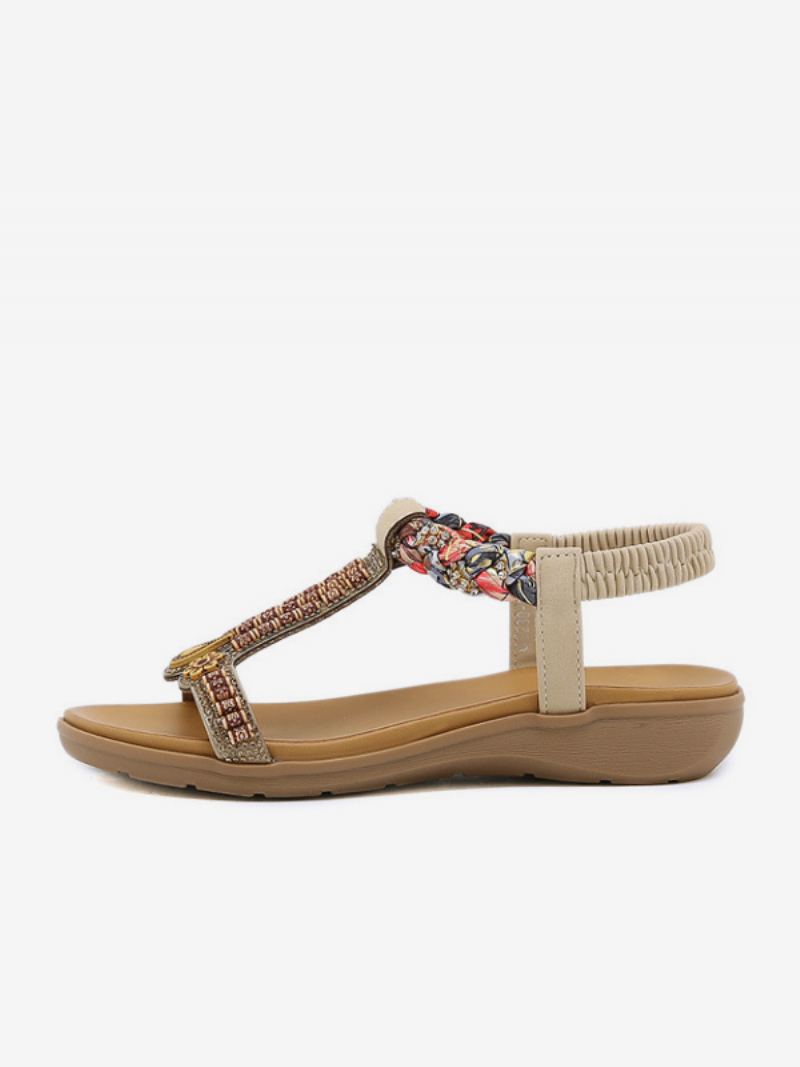 Flat Sandal For Kvinner Åpen Tå Pu-skinn Pigget T-reim Uformelle Tøflersandaler - Lys Gul