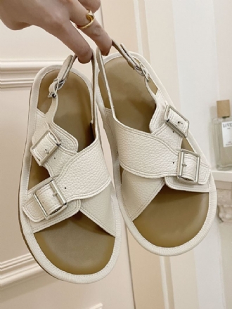 Flate Sandaler For Kvinner Hvit Spenne Criss Cross Flat Sandal Sko