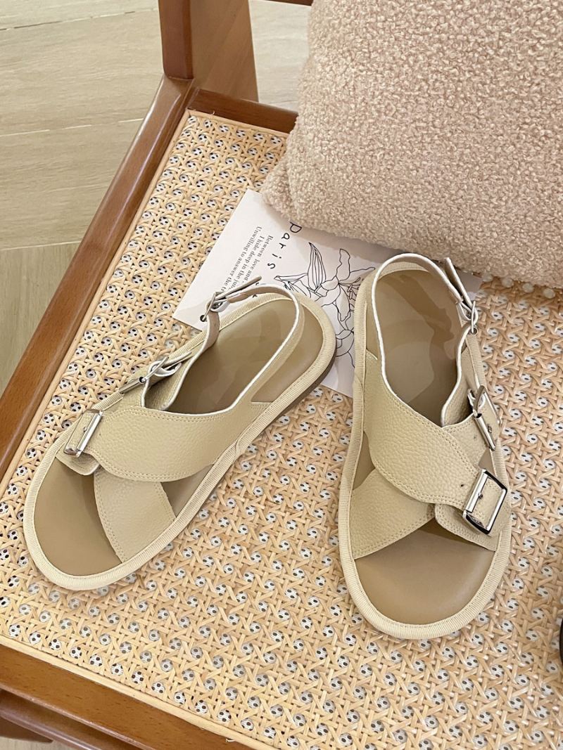 Flate Sandaler For Kvinner Hvit Spenne Criss Cross Flat Sandal Sko - Lys Gul