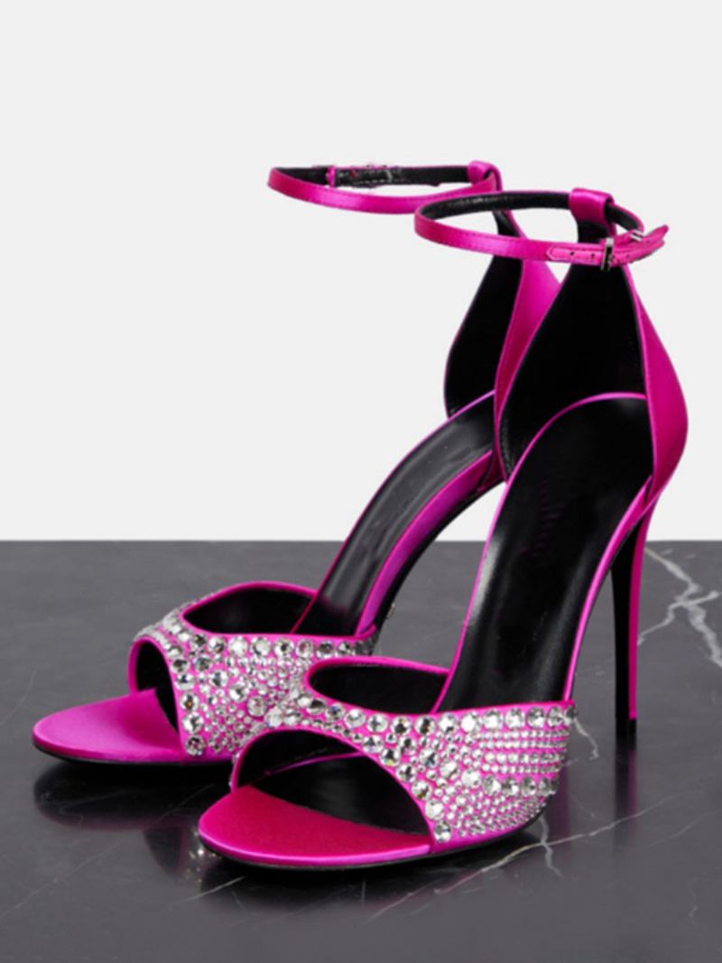 Hælsandaler For Kvinner Peep Toe Rhinestones Stiletthæl Ankelrem Ballsko - Rose