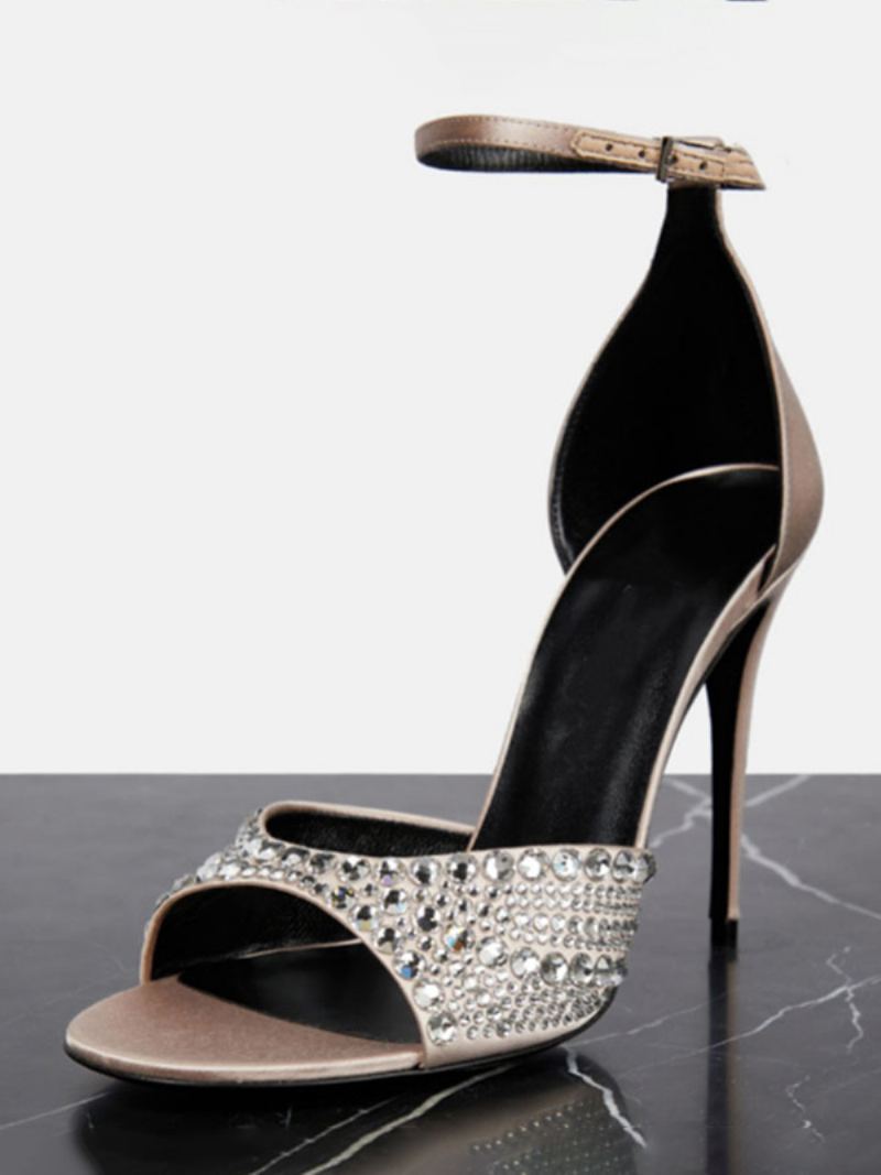 Hælsandaler For Kvinner Peep Toe Rhinestones Stiletthæl Ankelrem Ballsko - Champagne