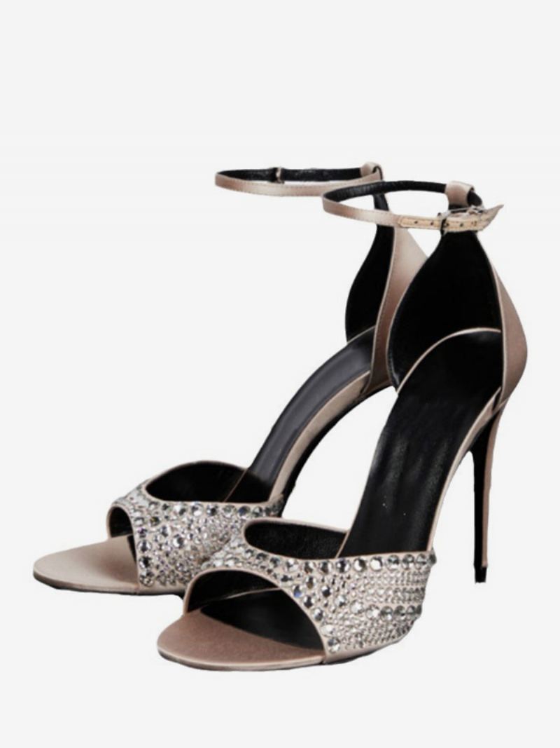 Hælsandaler For Kvinner Peep Toe Rhinestones Stiletthæl Ankelrem Ballsko - Champagne