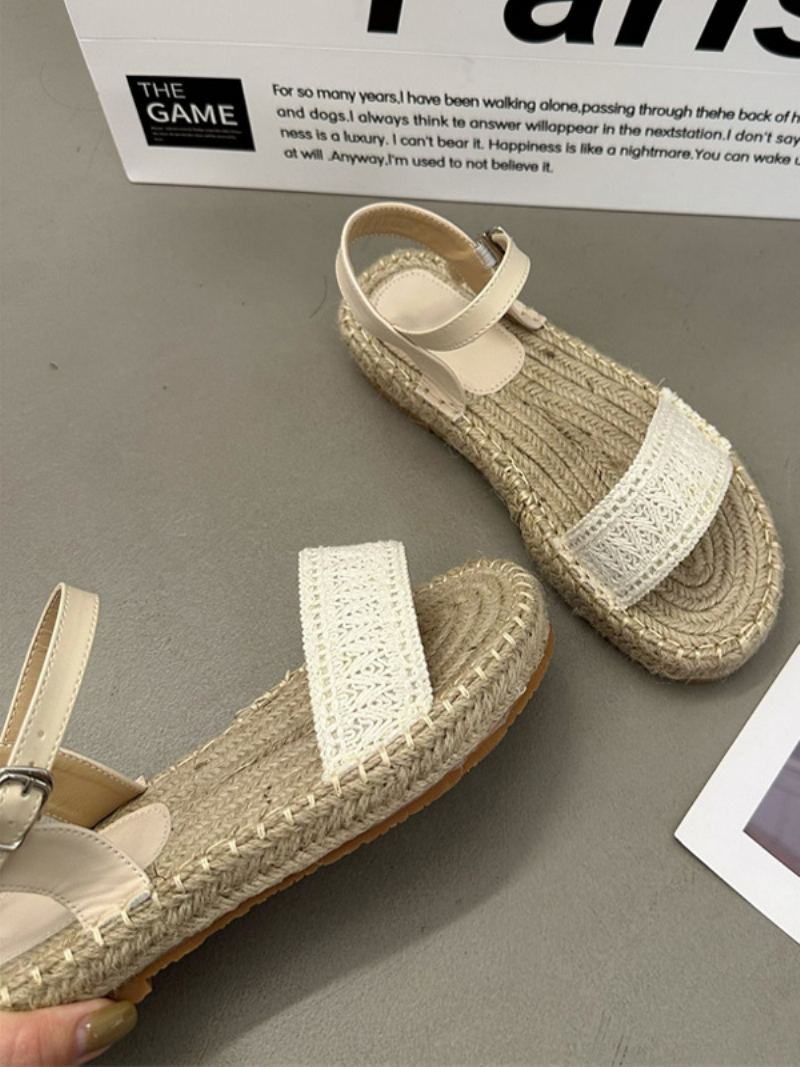 Kvinners Hekle Flat Sandaler Strikke Ull Åpen Tå - Beige