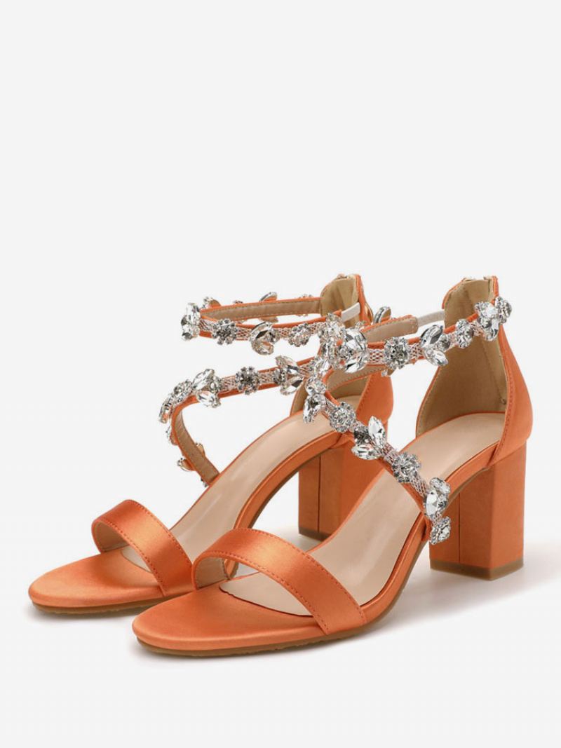 Kvinners Phinestones Cross Over Brudesandaler Chunky Heel - Oransje