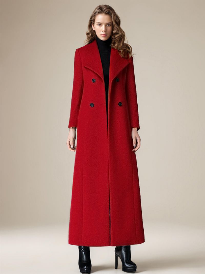 Frakk For Dame Turndown Krageknapper Retro Grå Wrap Coat - Rød