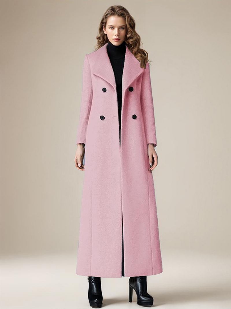 Frakk For Dame Turndown Krageknapper Retro Grå Wrap Coat - Rosa